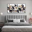 HUBOSKN White Flowers Wall Art - Framed Canvas Print, 29" x 59", Modern Floral Design for Bedroom, Living Room, Office