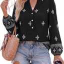 BTFBM Womens Tops Spring Casual Long Sleeve Shirts Button Up V Neck Bohemian Blouses Loose Tunics Vacation Outfits (M)