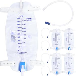 5 Pack 1000ml Leg Bag Urinary Drainage Bag with Adjustable Shoulder Straps and 17.7 Inch Flexible Tube with Leak Proof Anti Reflux Design and Soft Durable Material with Self Sealing Valve,Blue