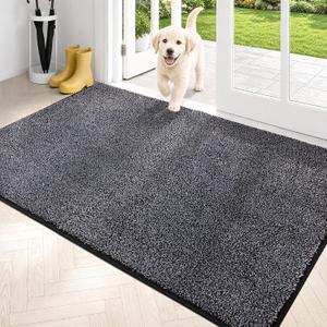 PURRUGS Dirt Trapping Door Mat 34" x 59", Non-Slip Machine Washable Entryway Rug, Dog Doormat, Indoor Front Door Mat, Super Absorbent Entry Rug for Muddy Shoes & Paws, Bluish Grey-Black