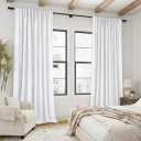 Extra Wide 70 Inch Blackout Soundproof Curtains for Bedroom, Scandinavian Modern Style Faux Linen Black Out Drapes 84 Inch Length 2 Panel Set for Living Room, Greyish White,Cortinas Blancas Blackout