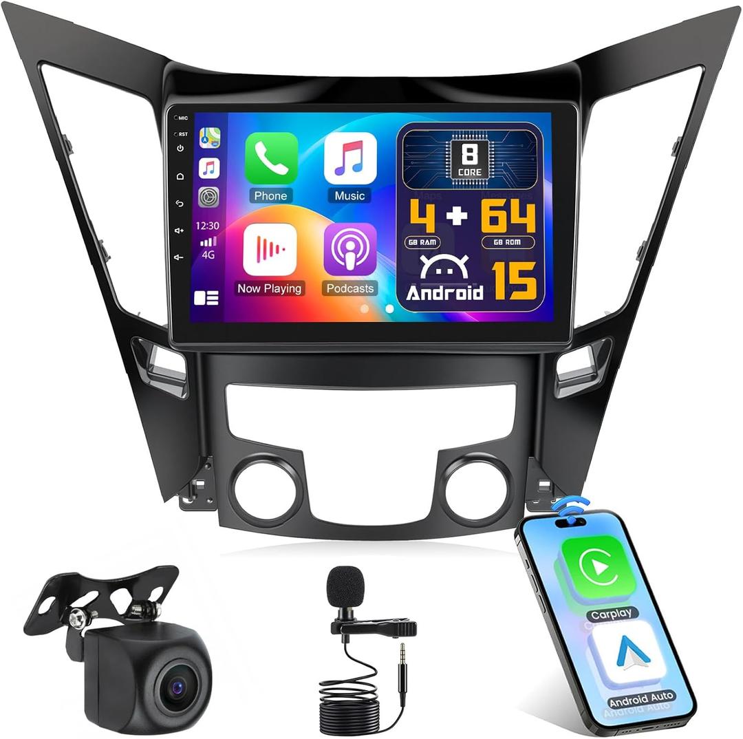[4+64G 8Core] Android 15 Car Stereo for Hyundai Sonata 2010-2015 with Wireless Carplay & Android Auto,9 Inch Touch Screen Car Radio with GPS WiFi Bluetooth FM/RDS Radio SWC DSP 32EQ+AHD Backup Camera