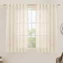 LAMIT Semi Sheer Linen Curtains 54 Inch Length 2 Panels, Beige Light Filtering Panels Back Tab and Rod Pocket Neutral Drapes for Kitchen/Window/Dining Room, 52 x 54 Inch (52"W x 54"L (Pack of 2))