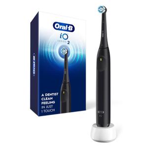 Oral-B iO Series 2 Rechargeable Electric Powered Toothbrush, Night Black with 1 Gentle Care Brush Head - Automatic Pressure Sensor to Protect Gums - 3 Modes - 2 Min Timer