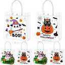 Motipuns 24 Pcs Halloween Clear Plastic Gift Bags with Handles, Small Treat Reusable PVC Pumpkin Party Favor Bags Bulk, Black Orange Tote Bag for Halloween Trick or Treat, 7.87 x 7.87 Inch