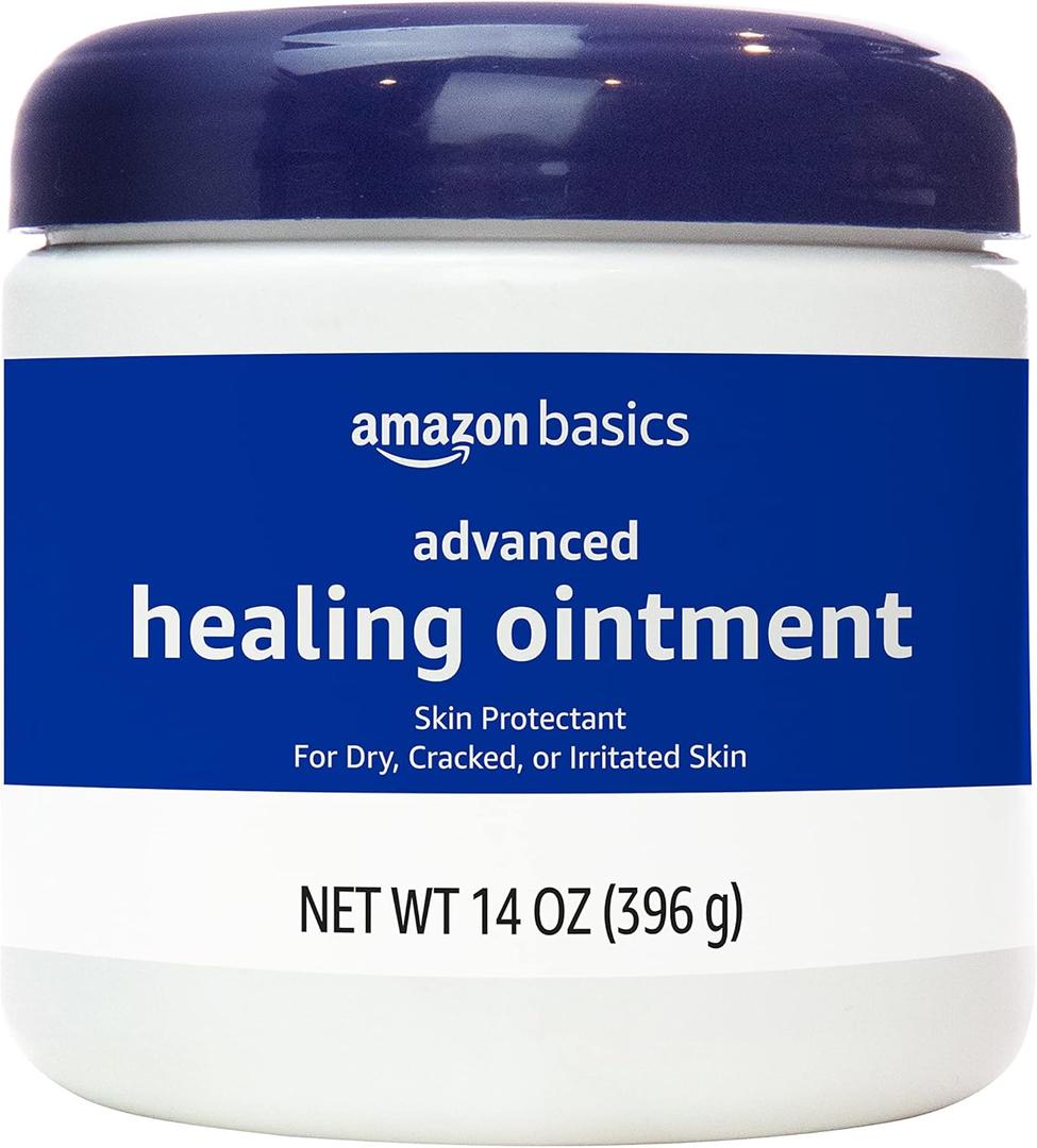 Amazon Basics Healing Ointment & Skin Protectant for Dry & Cracked Skin, Chapped Lips, Minor Cuts and Scrapes, Moisturizing Barrier Cream, Fragrance Free, 14 oz, 1-Pack