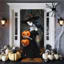 3 x Skeleton Witch Holding Pumpkins Door Cover Halloween Decorations 35x71 Inch Gothic Haunted House Banner for Scary Party Indoor Wall Backdrop