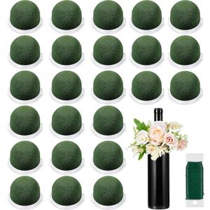 Tessco 24 Pcs Mini Floral Foam Holder Round Floral Foam with Green Arrangement Wire Arrangement Supplies for Table Wedding Wine Bottle Decor