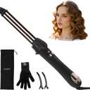 Prizm Nano Titanium Automatic Rotating Curling Iron 1 Inch Worldwide Dual Voltage Curling Wand 11 Temperature Hair Iron Effortless Curls Spinning Barrel LCD Display Negative Ions 360 Swivel Cord