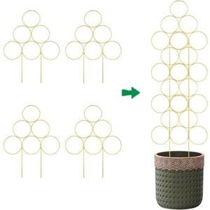 4 Pack Plant Trellis Indoor 15.7 Inch for climbing plants indoor Small Garden Trellis for Potted Plant Support Metal Wire Stackable Trellis Houseplant for Monstera Vines Lvy Pothos Accessories(4 gold)