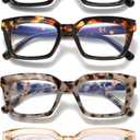 Oversized Reading Glasses for Women, 4 Pack Fashion Square Blue Light Blocking Computer Readers for Women, +2.00