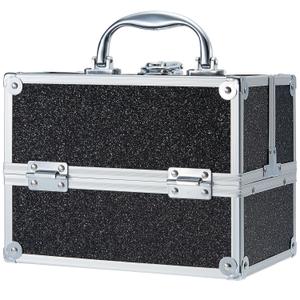 FRENESSA Makeup Train Case Portable Makeup Case Organizer Cosmetic Box Make Up Box Makeup Organizer Cosmetic Storage Cases with Locking Nail Kit Organizer Travel Case Black