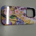 CARLOCA for iPhone 15 Pro Compatible with Magsafe Full Body Protective Glossy Case, for Girl Boy Shockproof Magnetic Charge Esthetics Pattern Golden Lavender Flowers White Marble Stained Glass