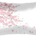 Flower Cherry Blossoms Jananese Satin Pillowcase for Hair and Skin Queen Size White Silk Pillow Cases Soft Slip Cooling Pillow Covers No Zipper with Envelope Closure for Bed Couch 20  30in (A02:japanese Flower Floral)