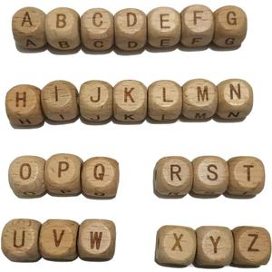 104pcs Wood Alphabet Letter Beads 12mm Mix Natural Square Beech Wooden Letter Beads for Jewelry Making Name DIY Beading Necklace