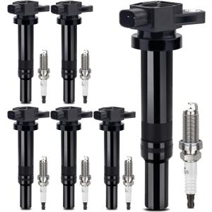 UF558 Ignition Coil & 4505 Double Iridium Spark Plug For 007-2010 Hyundai Santa Fe/Kia Optima Rondo Magentis 2.7 V6 Replaces# 273013E400 C1567 GN10441 GN10569 6PCS