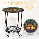 Cinnvoice Outdoor Side Table Round Small Mosaic Patio Accent Indoor End Plant Coffee Tea Table for Yard Patio Porch Garden Living Room, Bedroom(Tree Style,14 Inch)