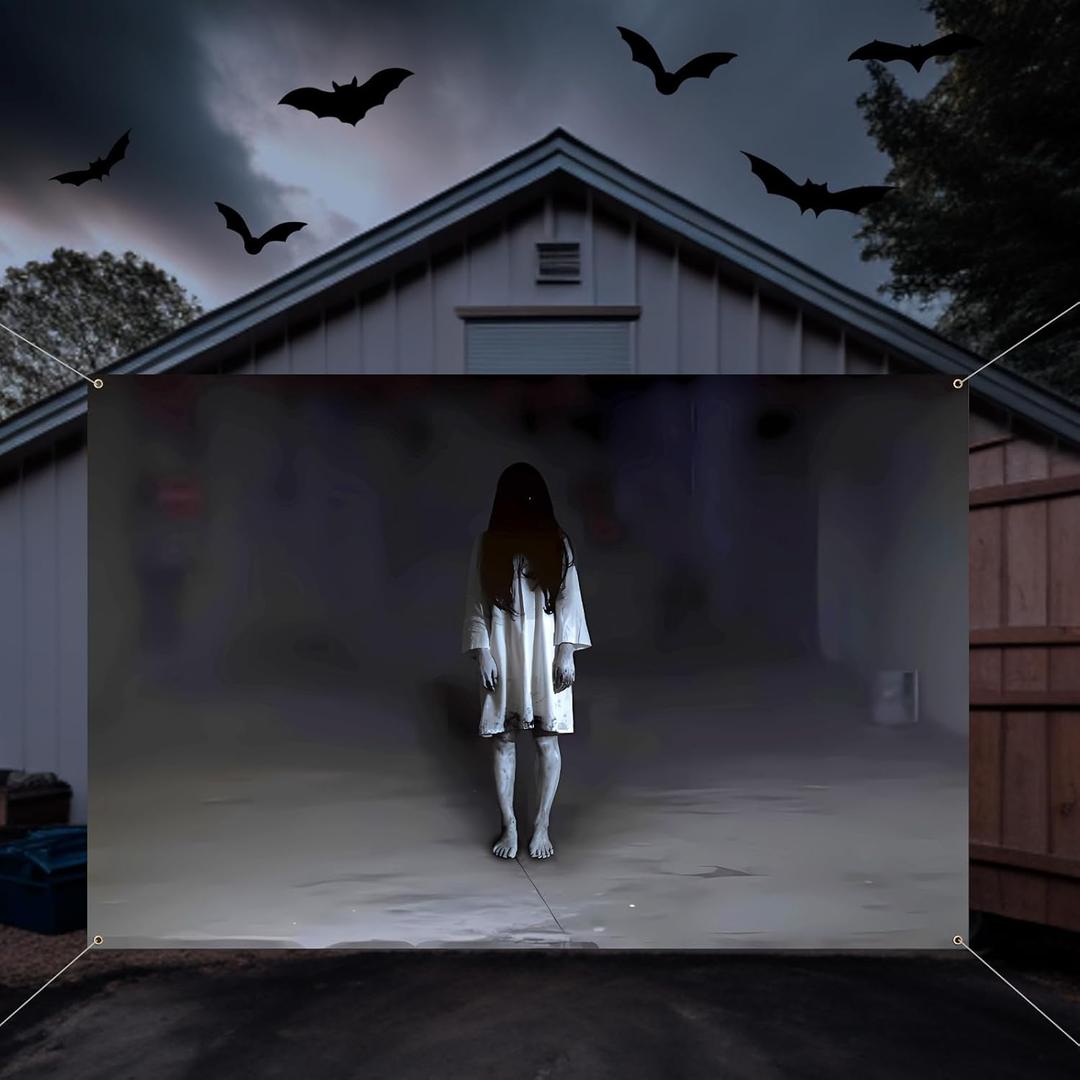 Large Halloween Scary Garage Door Cover Banner Halloween Garage Door Decorations Backdrop Wall Background Party Decorations for Home Outdoor Holiday Wall Decor (7x5ft,Ghost)