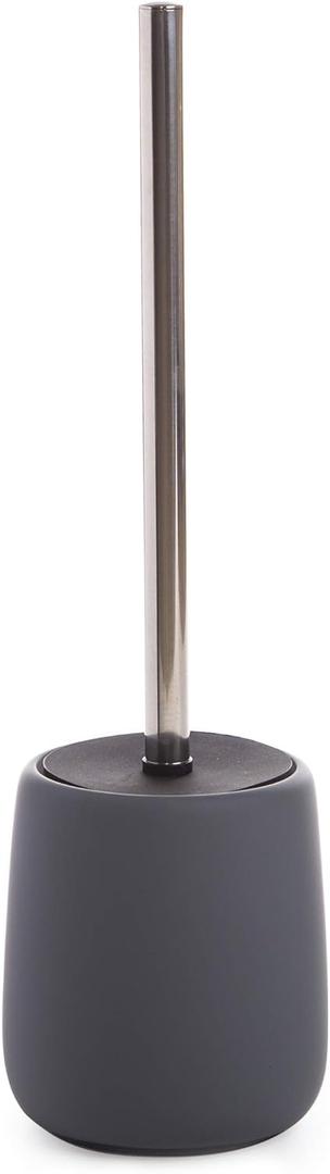 BINO | Toilet Brush with Holder Silicone Coated Ceramic, Grey | Toilet Bowl Brush and Holder Bowl | Bathroom Cleaner (Gray)