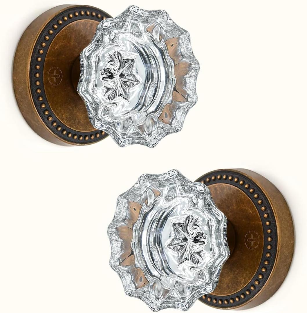 Asidrama 2 Pack Antique Brass Dummy Door Knob, Non-Turning Decorative Door Lever with Door Knobs for Closet, French Double Doors, Pantry & Interior Push/Pull Use