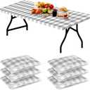 Boao 6 Pcs Plastic Picnic Table Cover 72 x 30 Inch for 8 ft Tables Disposable Waterproof Grey and White Checkered Table Covers with Elastic Fitted for Picnic Camping Birthday Outdoor Party