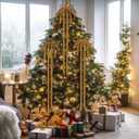 Soulchen 16 Pcs Neutral Velvet Ribbon Bows Christmas Ornaments Khaki Large Vintage Double Layer 11.8" x 29.5" Vintage Christmas Tree Decoration Staircase Bows for Xmas Wreath Winter Outdoor Indoor