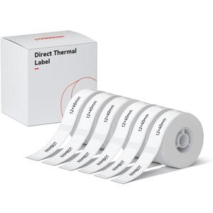 Label Tape for NIIMBOT D11/D110/D101 Printer, 6 Rolls D110 Thermal Sticker Labels Waterproof Anti-Oil Paper White 12 * 40mm (0.47 x 1.57 Inch)