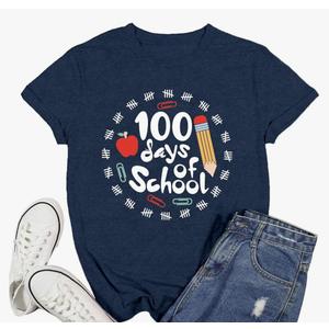 Ascrazy 100 Days of School Shirts for Women Teacher School Days T-Shirt Happy 100th Day Teachers Tee Tops, Size: S