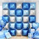 Blue Silver Square Foil Balloon Wall,25Pcs Double Sided Balloons Backdrop Helium Polyester Film Balloon Tunnel Arch Garland Kit for Birthday Bridal Anniversary Baby Shower Party Decorations
