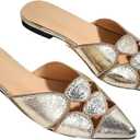 Floerns Women's Cut Out Closed Pointed Toe Backless Flat Mules Slip on Loafer Shoes, 9.5, Gold