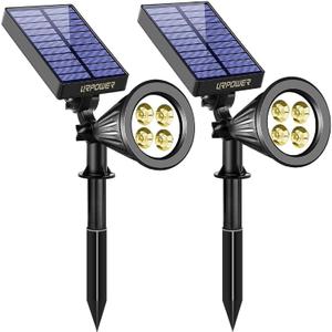 URPOWER Solar Lights Outdoor, 2-in-1 Solar Spot Lights Waterproof with 2 Lighting Modes, Adjustable Solar Powered Spotlights Auto On/Off Landscape Lights for Yard Garden Pathway, 2 Pack (Warm White)