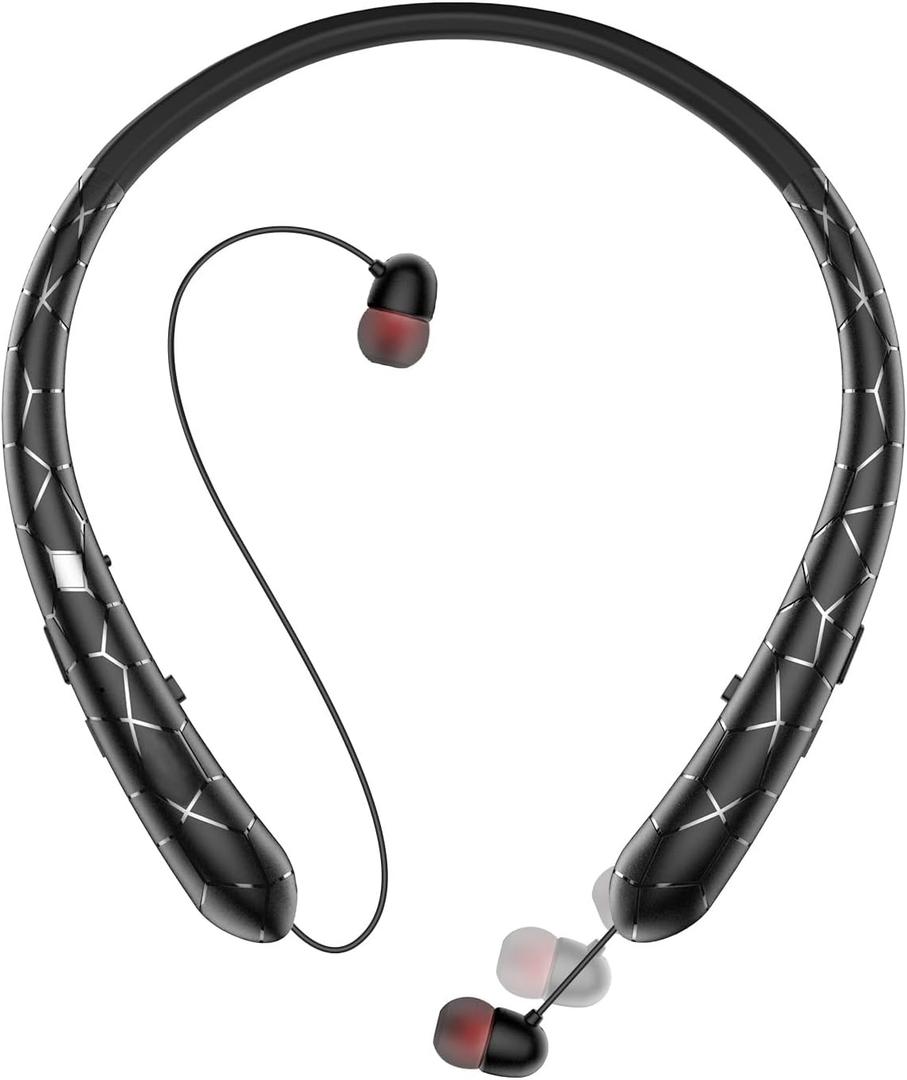 Bluetooth Neckband Headphones, Retractable Headphone with Mic, 18 Hours Playtime, IPX5 Sweatproof Wireless Neckband Headphones for Gym, Running and Outdoor Sports