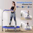 SereneLife 40" Foldable Mini Trampoline for Adults - Compact Fitness Rebounder with Adjustable Foam Handle, Exercise Trampoline with Max Load 330lbs, Indoor/Garden Whole-Body Workout
