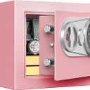 Goldenkey Small Kids Safe for Money, Digital Mini Safes with Keys&Code for Cash, Safe Box for Personal Items for Home, 6.69"D x 9.05"W x 6.69"H, Pink