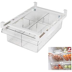 YekouMax Fridge Drawer Organizer, Refrigerator Organizer Bins, Pull Out with Handle, Shelf Holder Storage Box, Clear Container for Food, Drinks, Fit for Fridge Shelf Under 0.6" (1 Pack Medium)