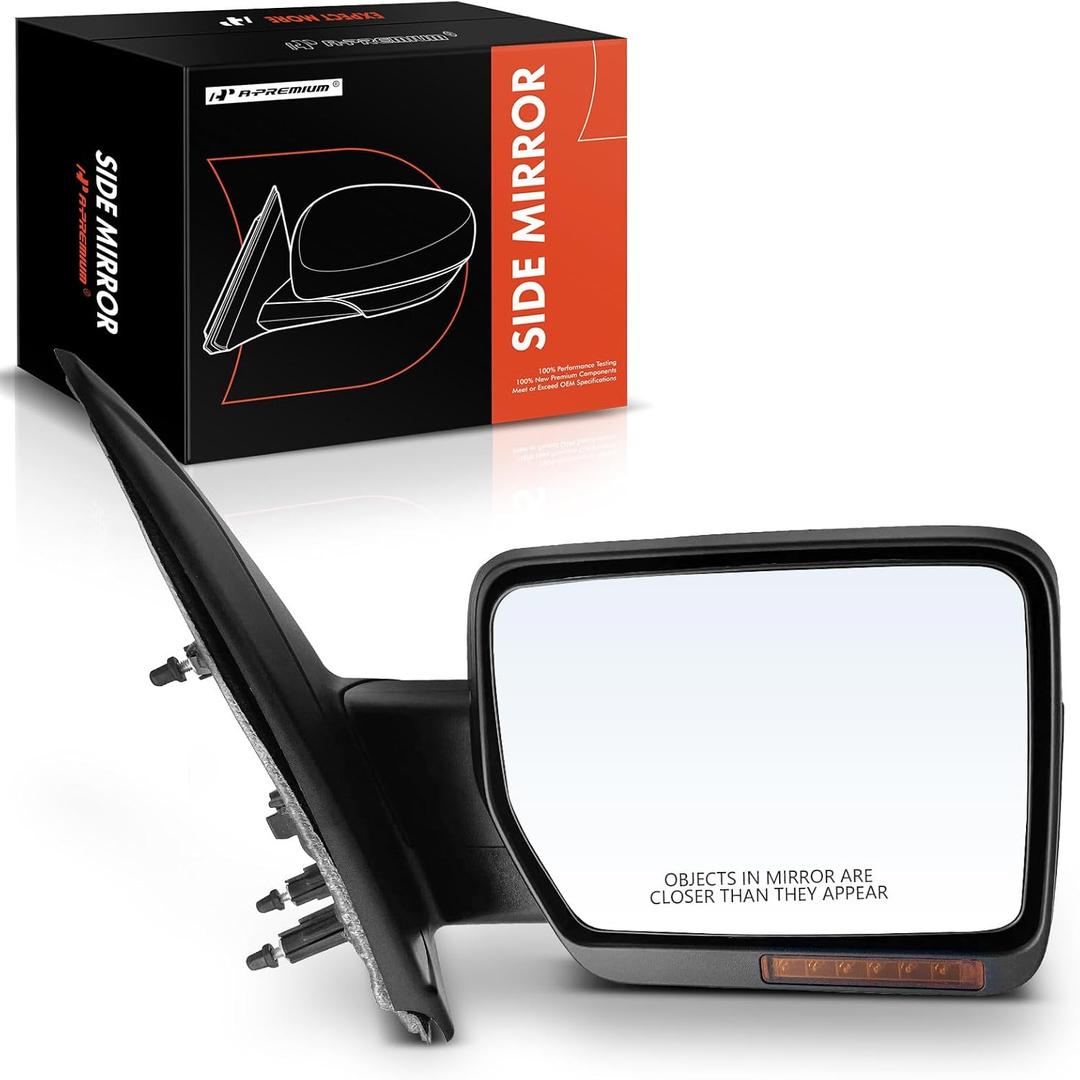 A-Premium Passenger Side Power Door Mirror Compatible with Ford F-150 F150 2009-2014 - Heated Manual Folding Black Outside Rear View Mirror w/Turn Signal - Replace# BL3Z17682DAPTM