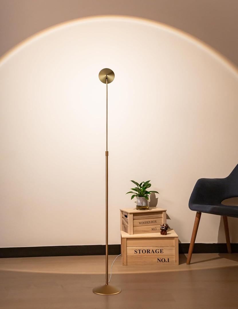 Tubicen Gold Floor Lamp, Flexible Up and Down Rotateble 150 Degree, 3-Stage Touch Dimmable LED Corner Floor Lamp for Bedroom, Adjustable Heights, Modern Standing Lamp for Reading, Sewing, Crafting