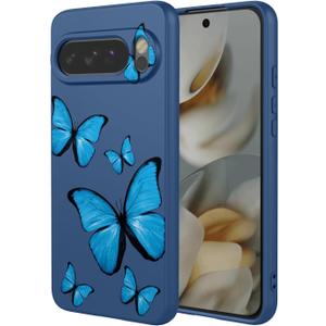 Phone Case for Google Pixel 10 Pro XL Case, Cute Butterfly Pattern Protective Soft TPU Phone Cover for Google Pixel 10 Pro XL Blue Butterfly