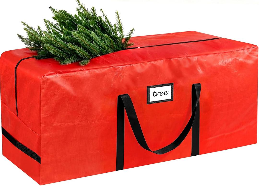 HABGP 7.5 ft Christmas Tree Storage Bag, Fits Artificial Xmas Holiday Tree, Durable Christmas Tree Storage Box Waterproof Material with Zippered Bag & Carry Handles, Protects from Dust, Moisture - Red