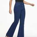 Flare Jeans for Women Trendy High Waisted Bell Bottom Jeans Stretchy Wide Leg Denim Pants with Pockets (Blue)