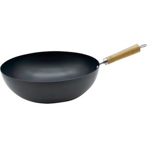 Starfrit 32cm (14") Non-Stick Wok with Wooden Handle - Durable Carbon Steel - Ideal for Asian Recipes - Oven Safe - PFOA Free - Easy to Clean - Black