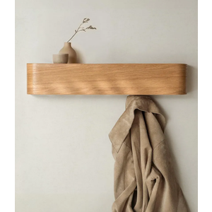 Wall-Mounted Coat Rack 'Toke' - Modern Design Coat Rack with Hidden Wall Hooks - Solid Wood Veneer Panel Coat Hanger - Oak, 5 Hooks