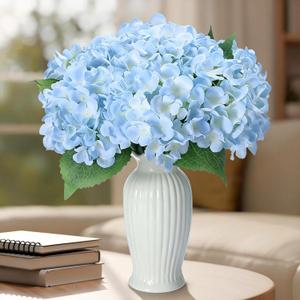 6PCS Blue Silk Hydrangea Artificial Flowers with Vase, Fake Hydrangea Flowers in Vase for Bedroom Decor Home Party Decor DIY Floral Decoration-14.25 Inch