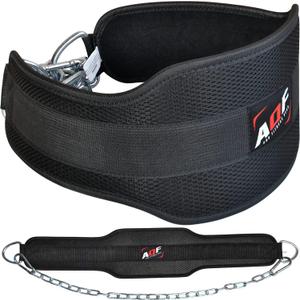 AQF Dip Belt for Weightlifting - Weight Belt with 36" Heavy Duty Steel Chain - Neoprene Padded Back Support Gym Lifting Belt for Powerlifting, Bodybuilding, Squat, Fitness & Pull up Training (Black)