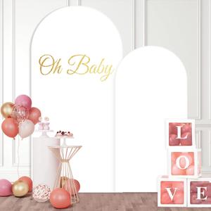 Arch Backdrop Cover 7.2FT 6FT, White Thickened Spandex Fitted Arch Covers Stretchy Backdrop Set of 2 Round Top Chiara Stand Cover with Zipper for Wedding Birthday Party Baby Shower Banquet Decoration