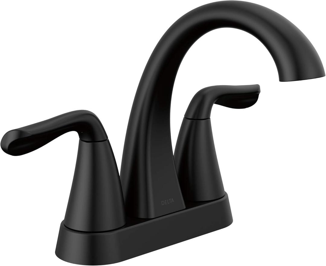 Delta Arvo Centerset Bathroom Faucet, Matte Black 2-Handle Bathroom Faucet, Delta Bathroom Sink Faucet, Black 3-Hole Bathroom Faucet, Matte Black 25840LF-BL