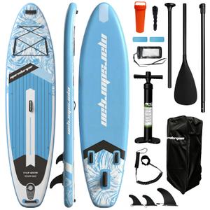 Marsdorgan 11'x34 Inflatable Paddle Board for Adults Youth, Extra Wide 430LBS Capacity SUP, Stable 2-3 Person Family for Lake Ocean Fishing, Complete Kit w/Pump & Backpack, Ice Blue