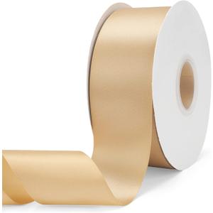 Solid Color Gold Double Faced Satin Ribbon 2" X 50 Yards, Fabric Ribbons Perfect for Wedding and Party Decoration, Gift Wrapping, Sewing, Crafts