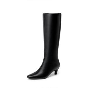 DREAM PAIRS Women Knee High Boots 2 Inch Kitten Heel Fashion Square Toe Wide Calf Long Boots (9, Black)