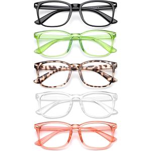 Blue Light Glasses for Woman Men | 99% Blue Light Blocking Glasses for Computer Gaming TV Phone Screen Square Frame | Anti Eyestrain & UV Glare Protection - 5 Pair (5 Pack Mix Color-2)